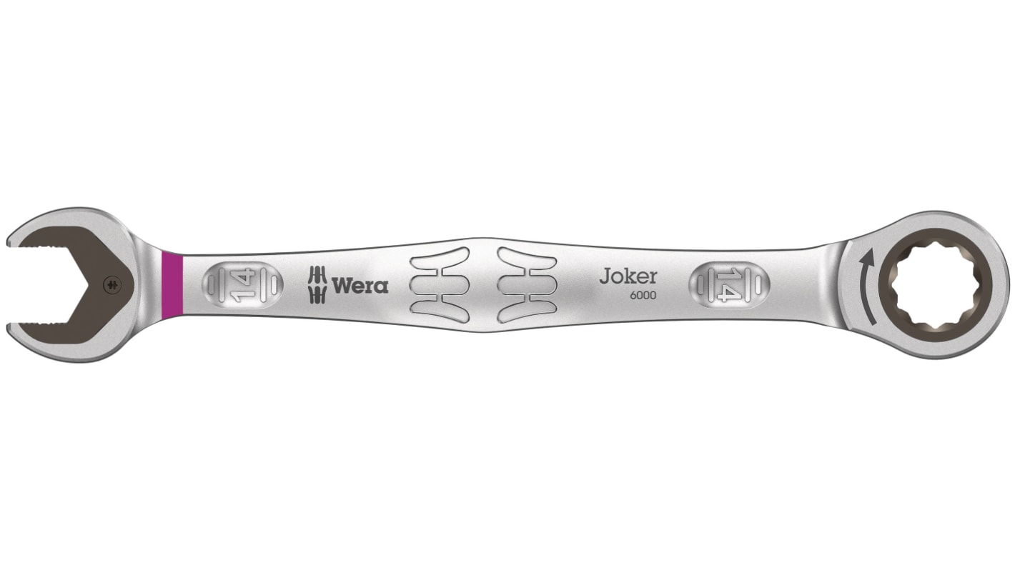 Wera Joker 14mm Gabel‑Ring Ratschenschlüssel doppelseitig Chrom-Stahl legiert, Länge 188 mm