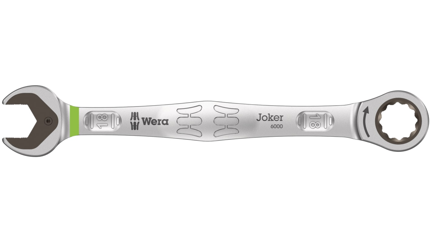 Wera Joker 18mm Gabel‑Ring Ratschenschlüssel doppelseitig Chrom-Stahl legiert, Länge 235 mm