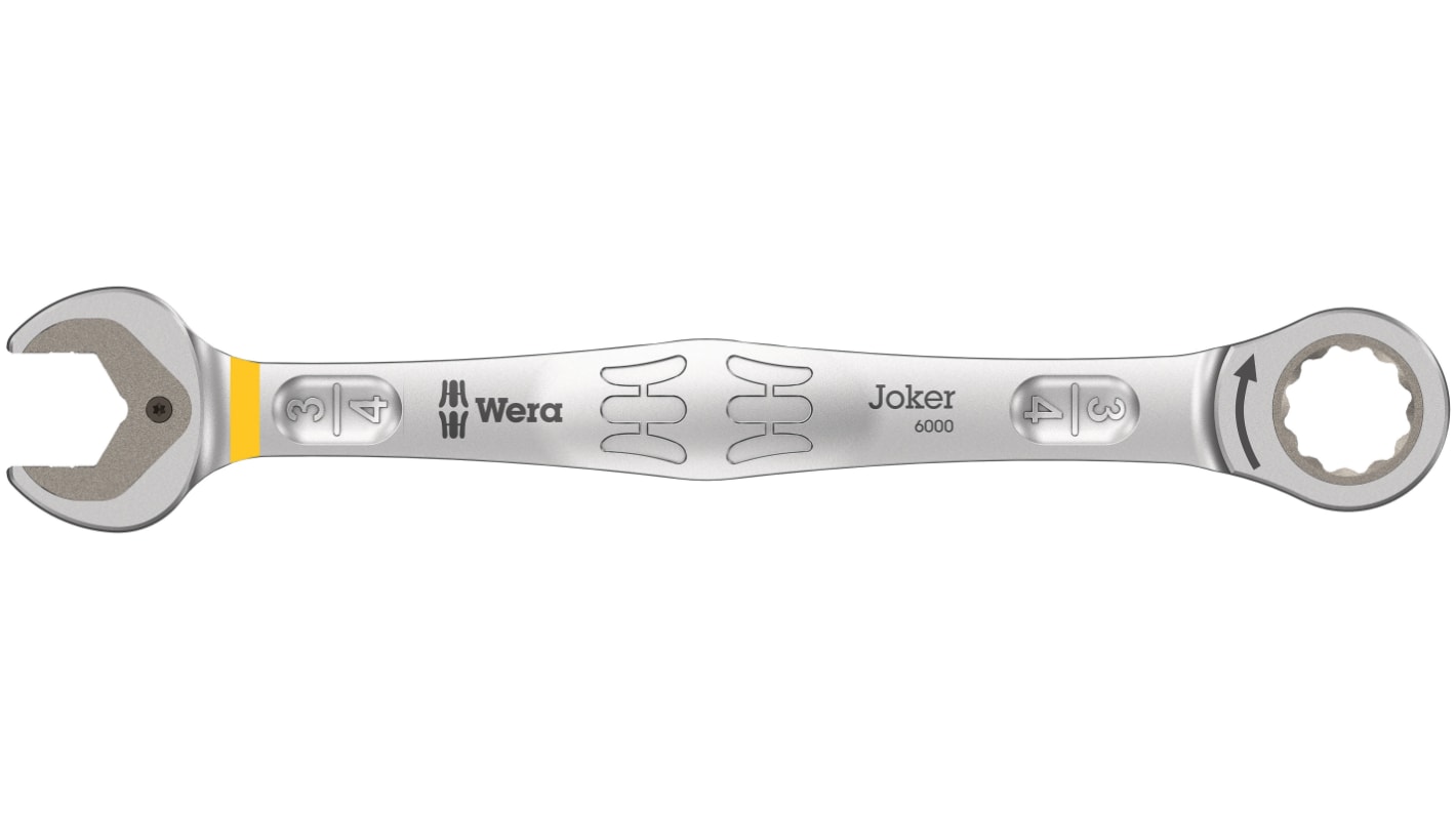 Wera Joker Series Combination Ratchet Spanner, 3/4in, Imperial, Double Ended, 246 mm Overall