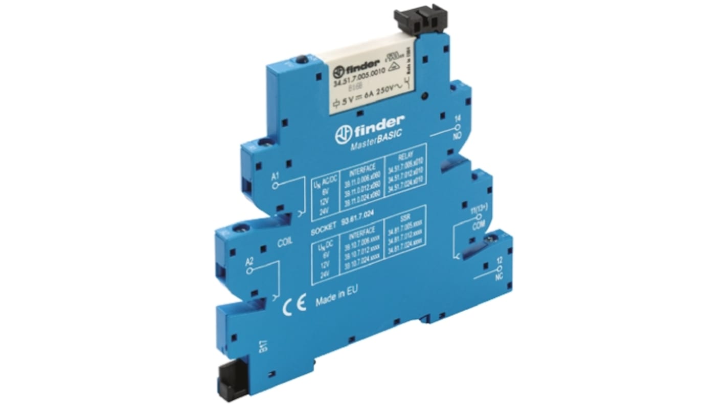 Finder 39 Series Interface Relay, DIN Rail Mount, 24V ac/dc Coil, SPST