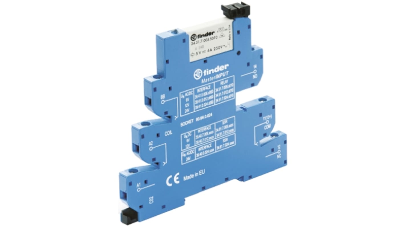 Finder 39 Series Interface Relais, 9.6V ac/dc / 13.2V ac/dc 12V ac/dc, 1-poliger Wechsler DIN-Schienen 250 →