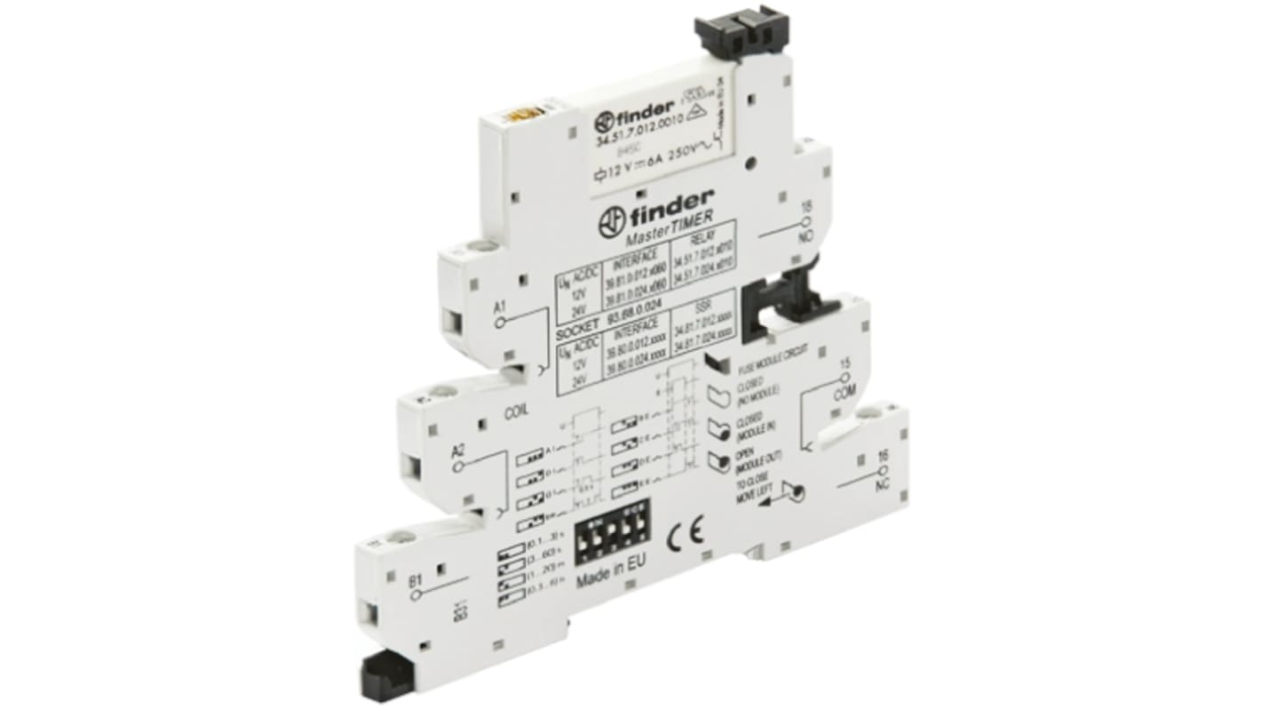Finder 39 Series Interface Relay, DIN Rail Mount, 12V ac/dc Coil, SPDT