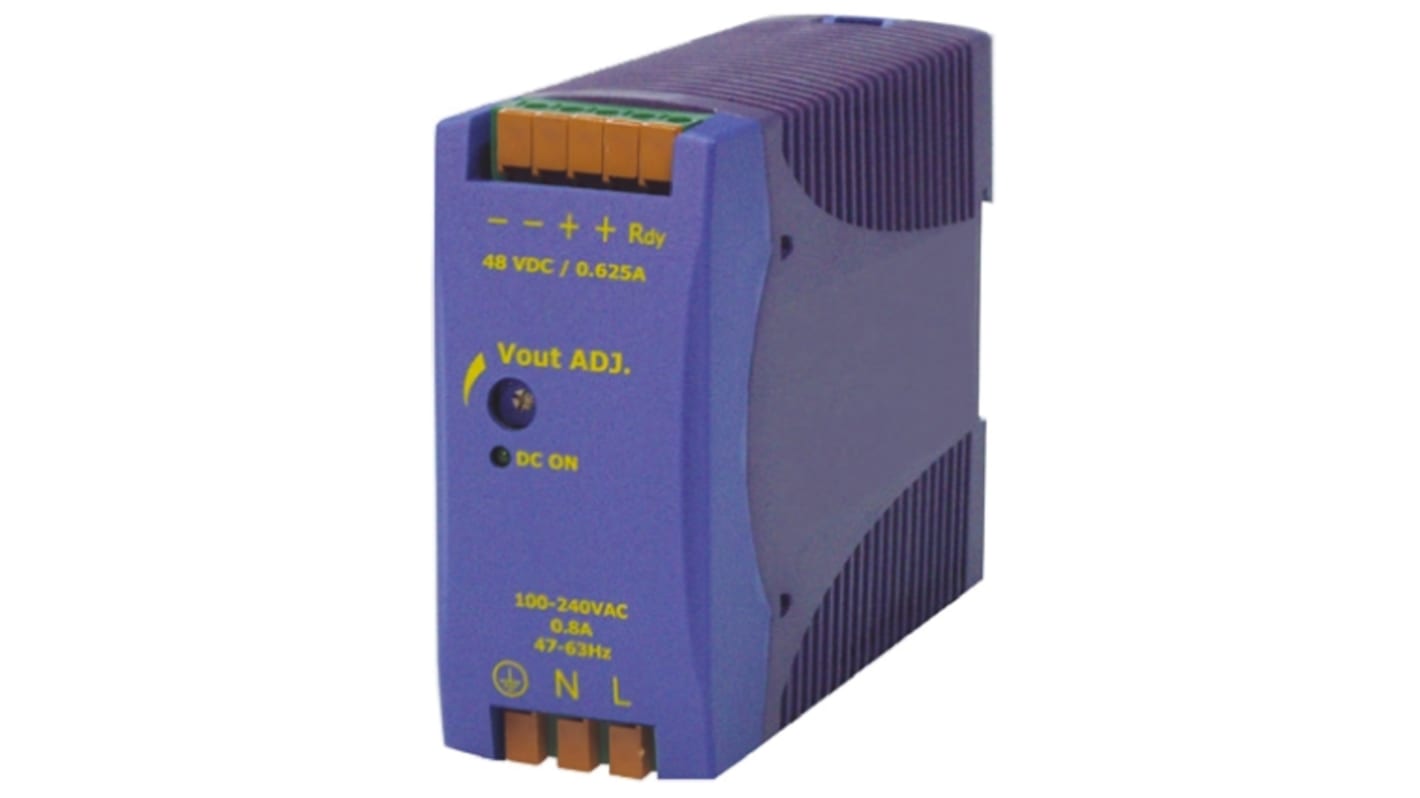 Chinfa DRAN30 Switched Mode DIN Rail Power Supply, 85 → 264V ac ac Input, 48V dc dc Output, 625mA Output, 30W