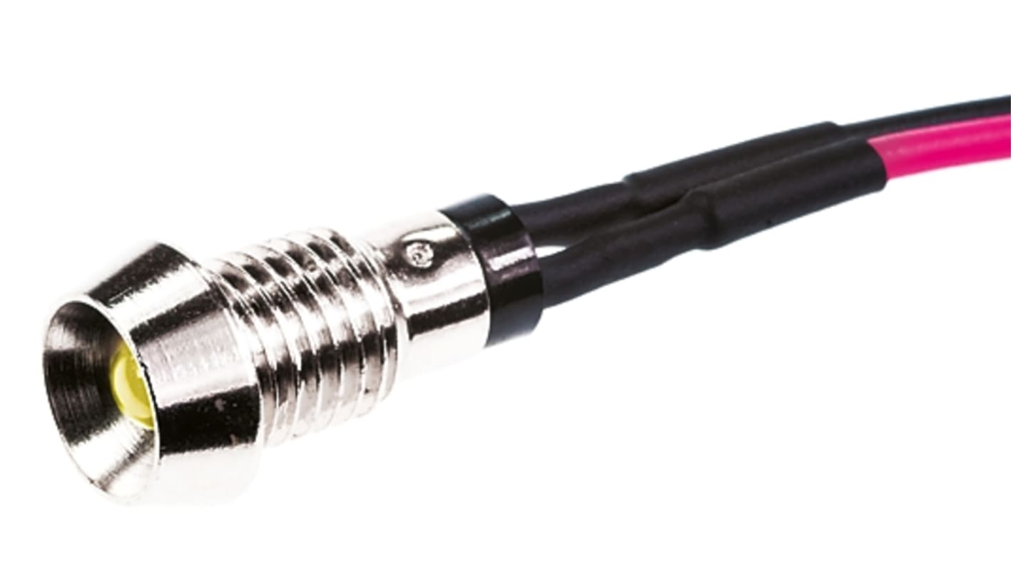 Marl Yellow Panel Mount Indicator, 2.8V, 6mm Mounting Hole Size, Lead Wires Termination