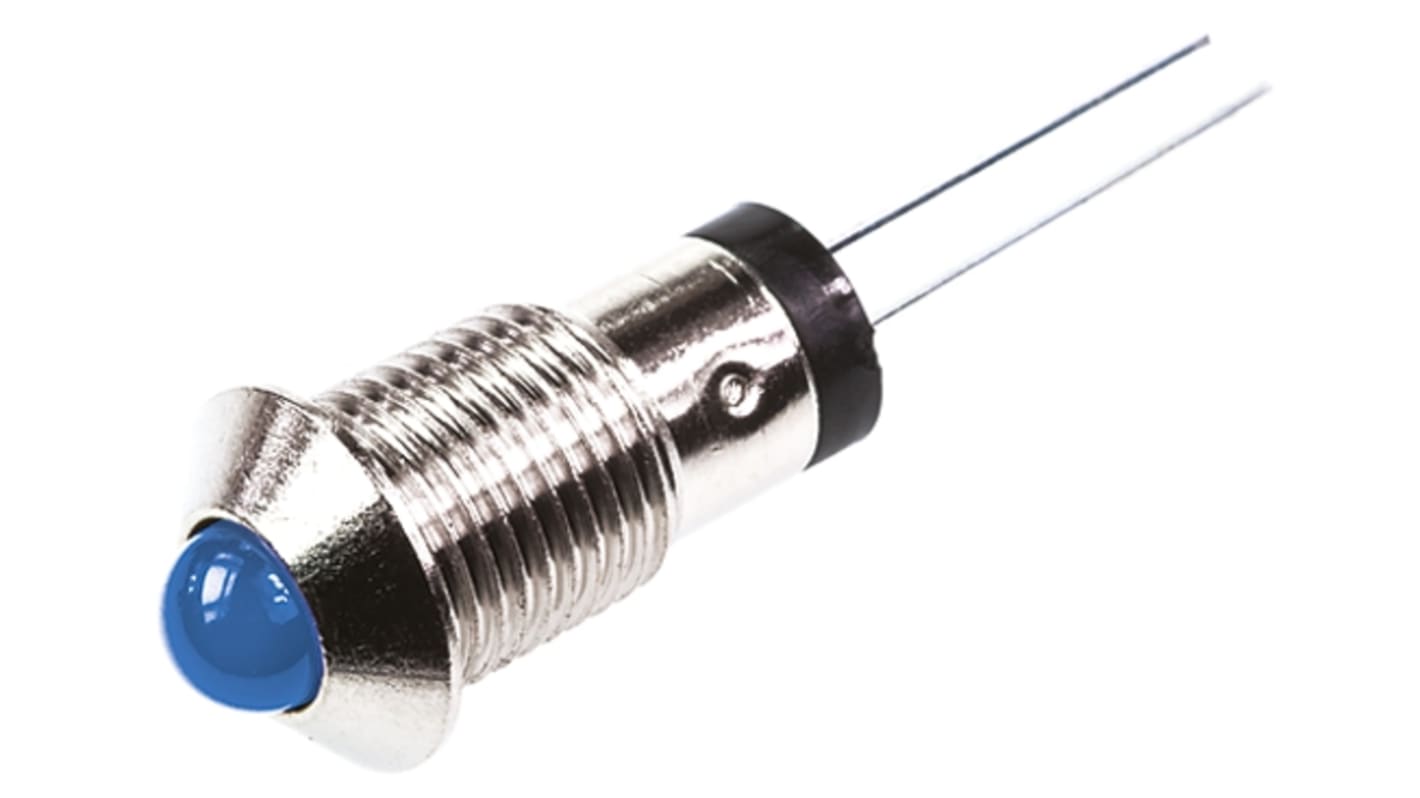 Marl Blue Panel Mount Indicator, 4.5V, 8mm Mounting Hole Size, Lead Wires Termination