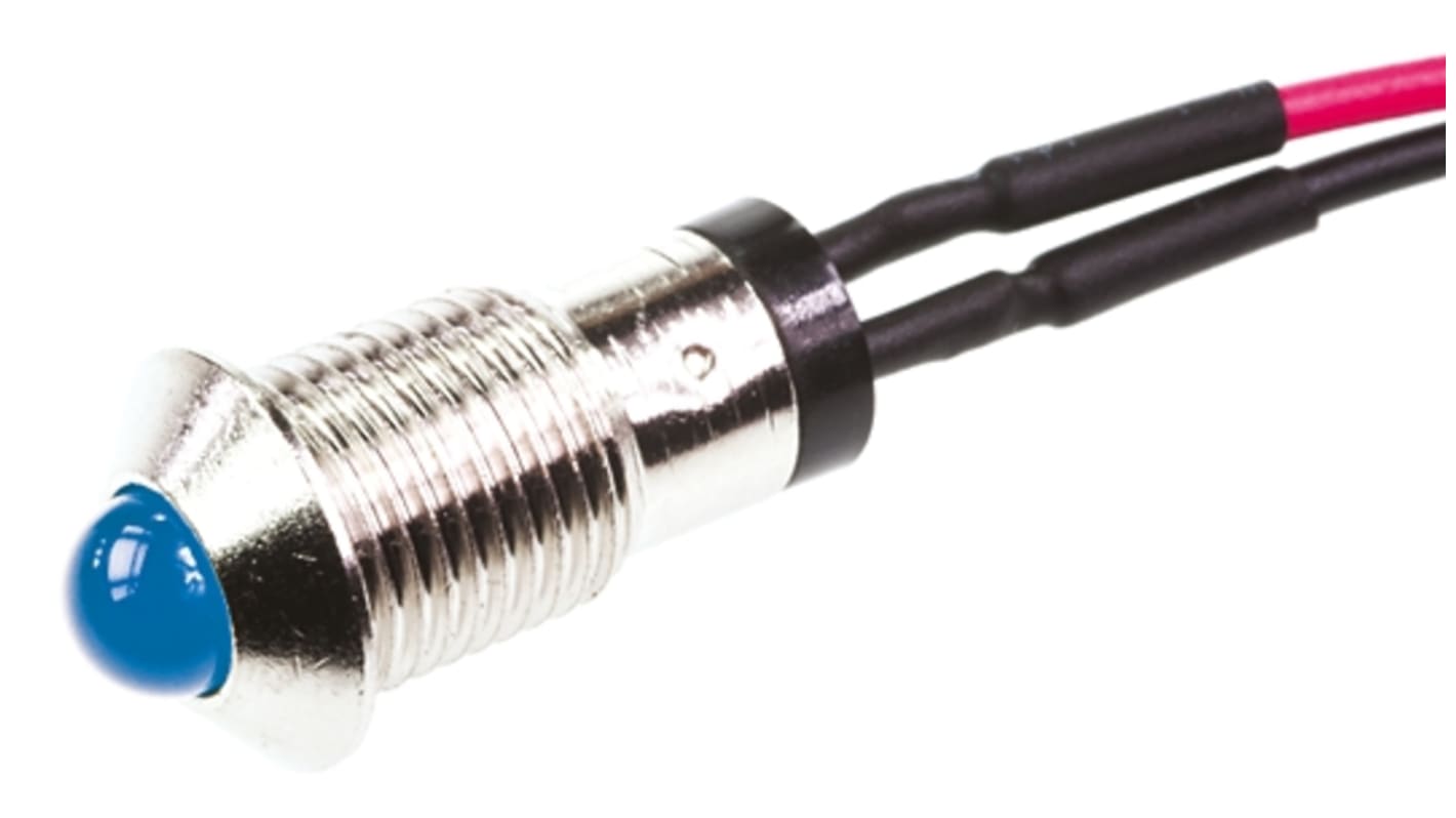 Marl Blue Panel Mount Indicator, 4.5V, 8mm Mounting Hole Size, Lead Wires Termination