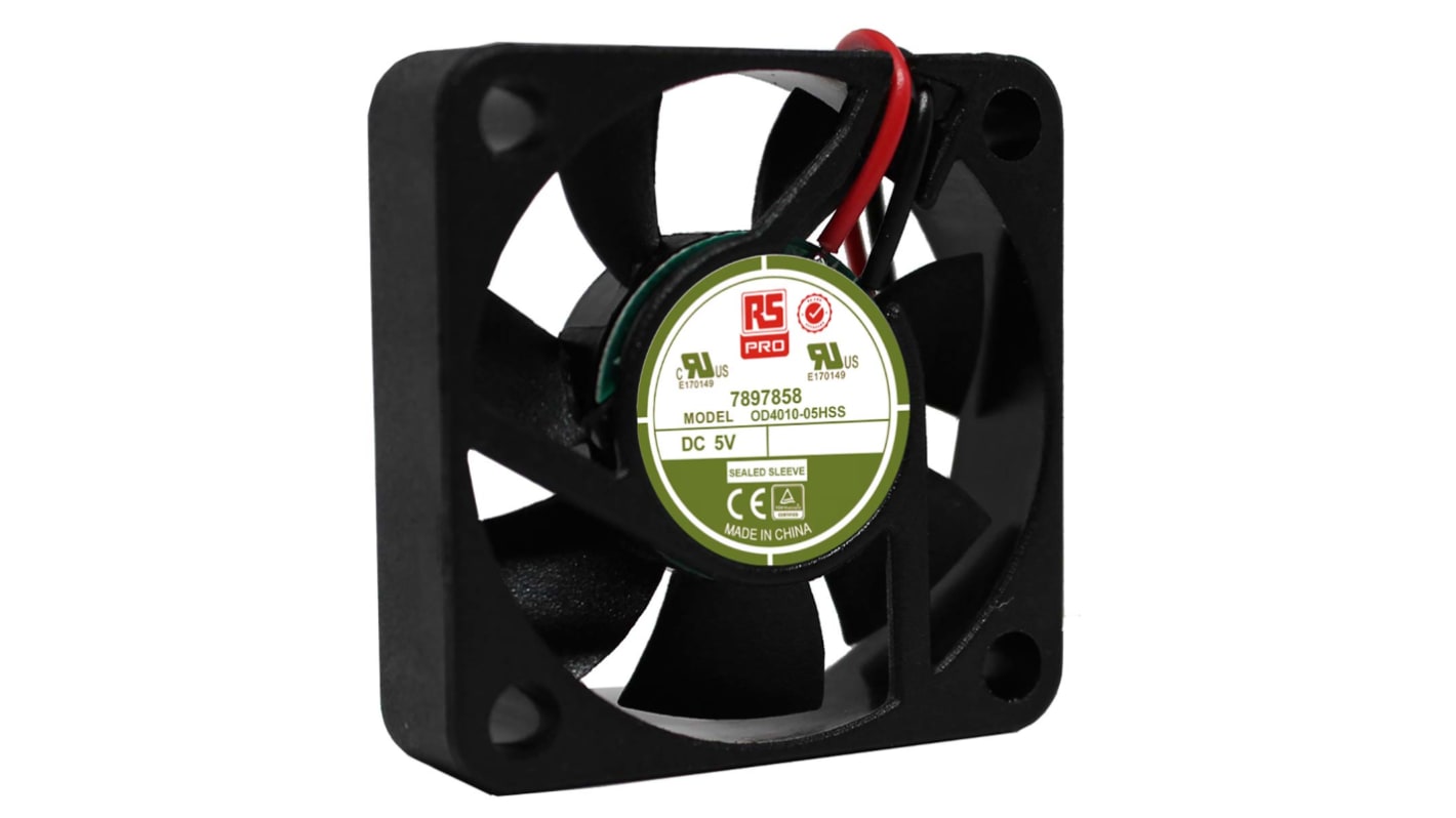 RS PRO DC-Axiallüfter, Gleitlager, 5 V dc / 1.92W, 40 x 40 x 10mm, 6000U/min, 11.9m³/h