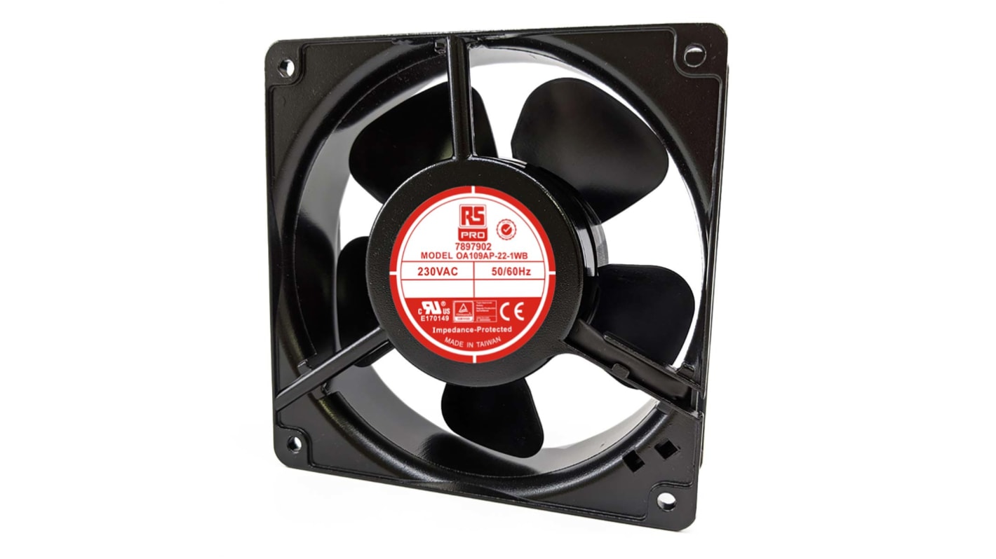 RS PRO Axial Fan, 230 V ac, AC Operation, 186.9m³/h, 15W, 120 x 120 x 38mm