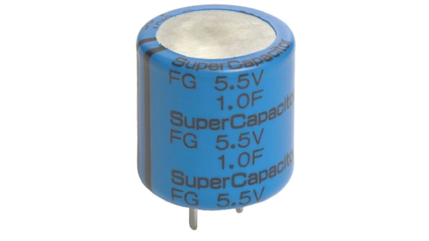 Supercondensatore KEMET 1F -20 → +80% 5.5V cc, ESR 65Ω, Su foro