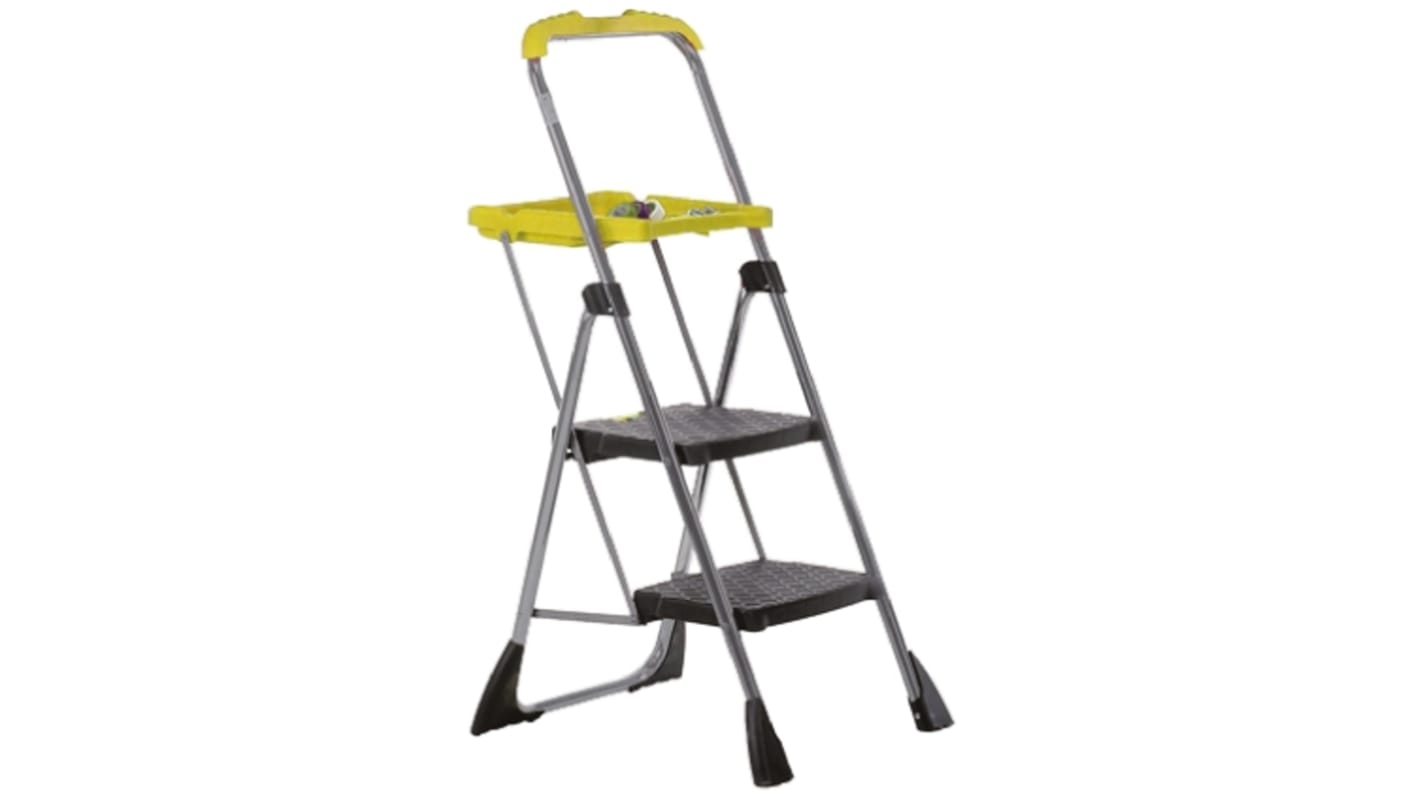 RS PRO 2 Tread Aluminium Steps 500mm Platform Height, Yellow