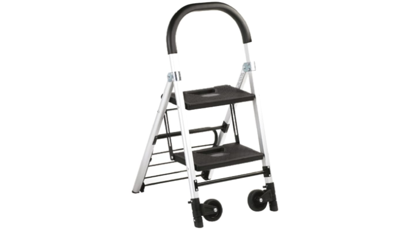 RS PRO 2 Tread Aluminium Steps 490mm Platform Height, Silver