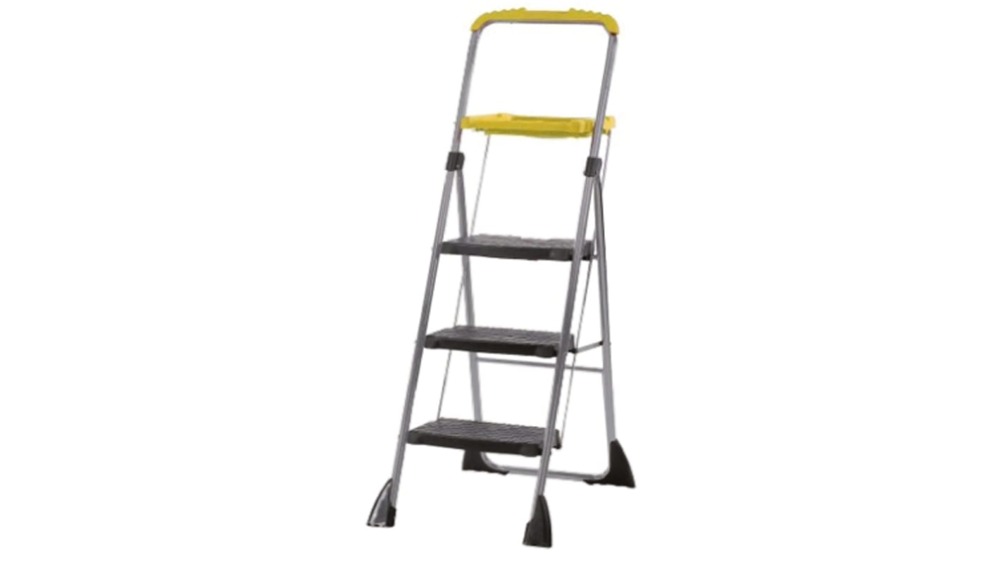 RS PRO 3 Tread Aluminium Steps 750mm Platform Height, Yellow