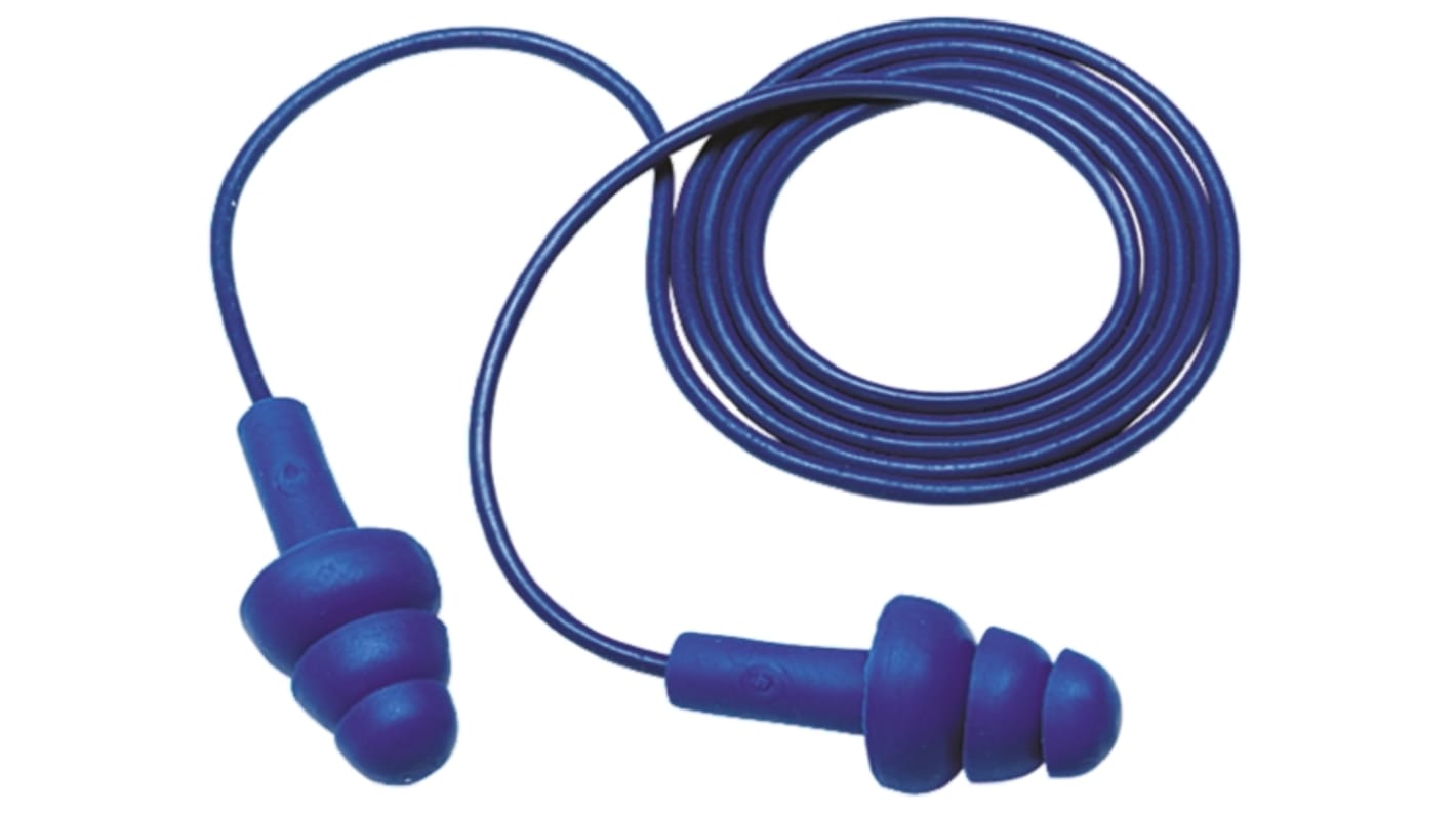 3M E.A.R Ultrafit Series Blue Reusable Corded Ear Plugs, 25dB Rated, Metal Detectable, 200 Pairs