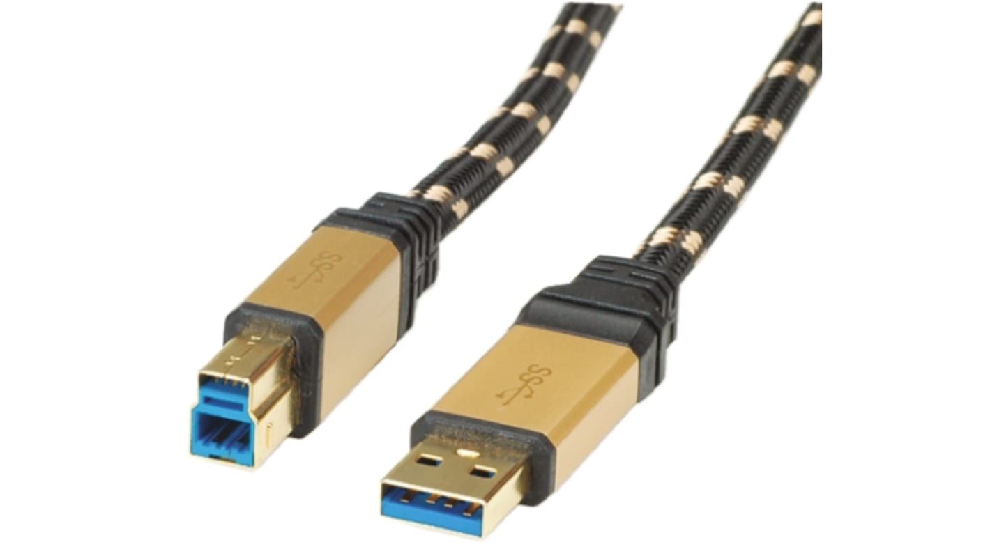 Kabel USB Złącze A USB A Złącze B USB B dł. 3m Przewód USB USB 3.0 kolor: Czarny/Złoty