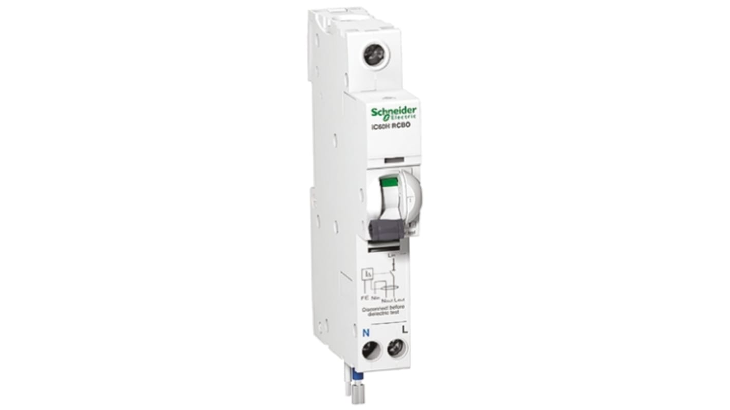 Schneider Electric 25A 1P+NP RCBO, 30mA剩余电流动作断路器, iC60H系列