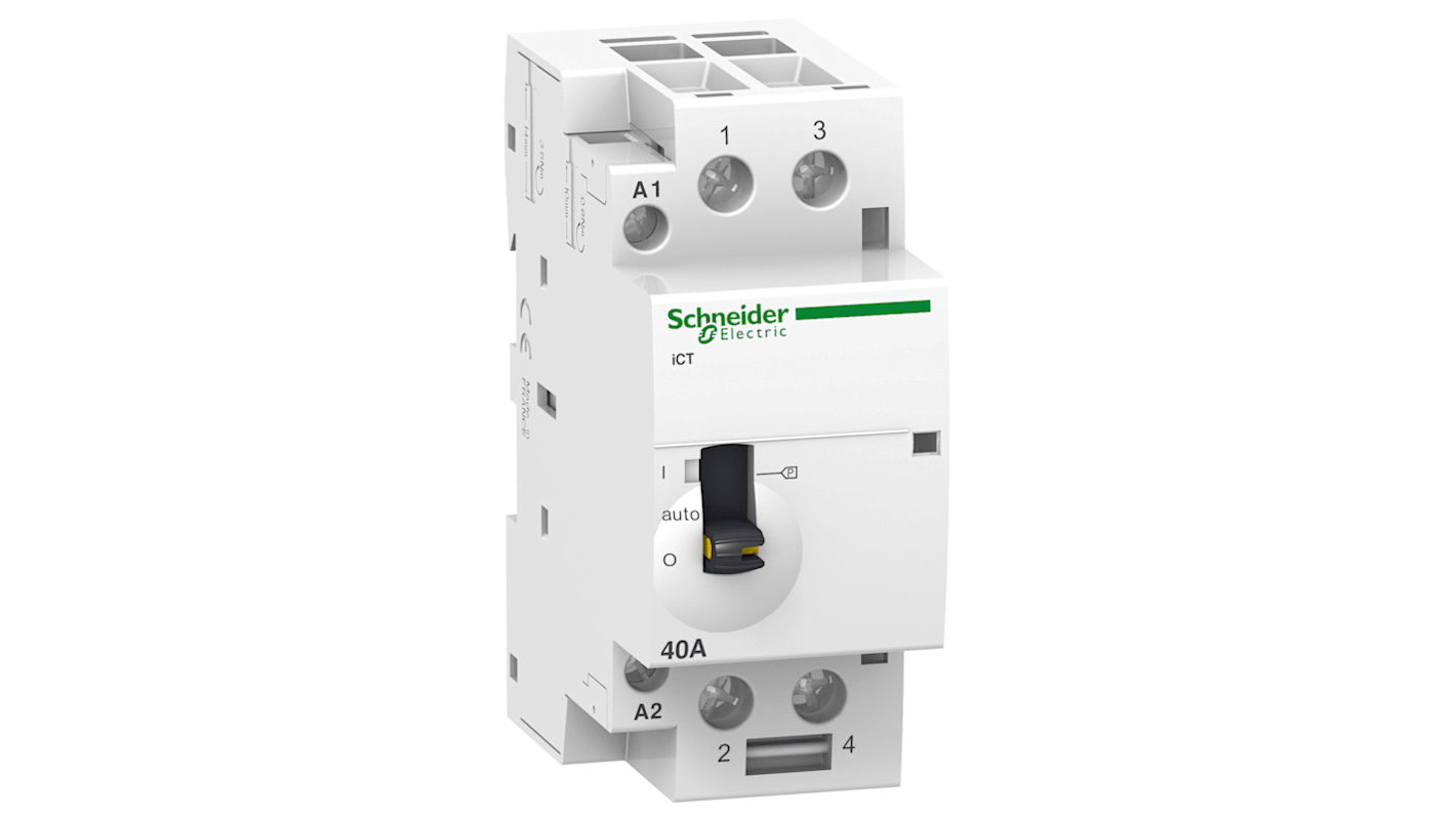 Schneider Electric Acti 9 ICT iCT Contactor, 24 V ac Coil, 2-Pole, 40 A, 2NO, 250 V ac