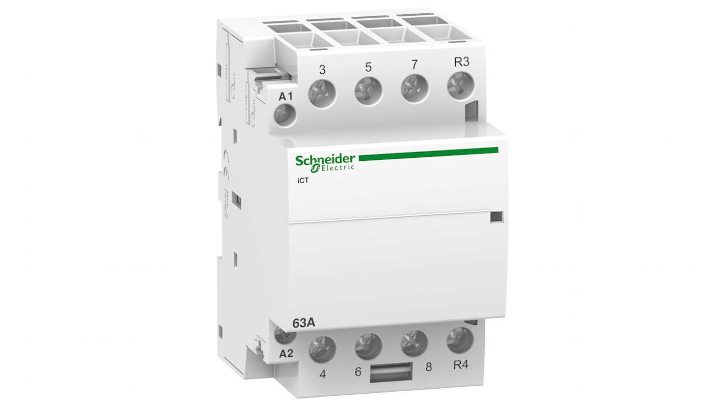 Schneider Electric Acti9 iCT iCT Contactor, 230 V ac Coil, 4-Pole, 63 A, 3NO + 1NC, 400 V ac