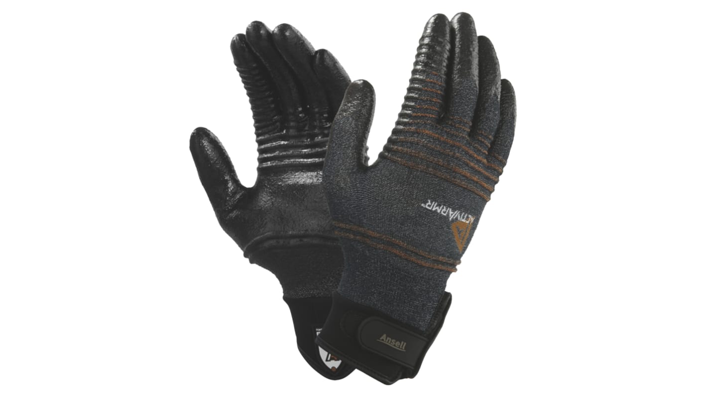 Ansell ActivArmr Black Kevlar Cut Resistant Work Gloves, Size 10, Large, Nitrile Coating