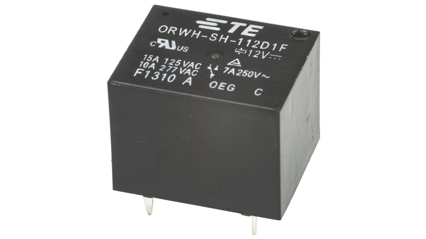 TE Connectivity PCB Mount Power Relay, 12V dc Coil, 10A Switching Current, SPDT