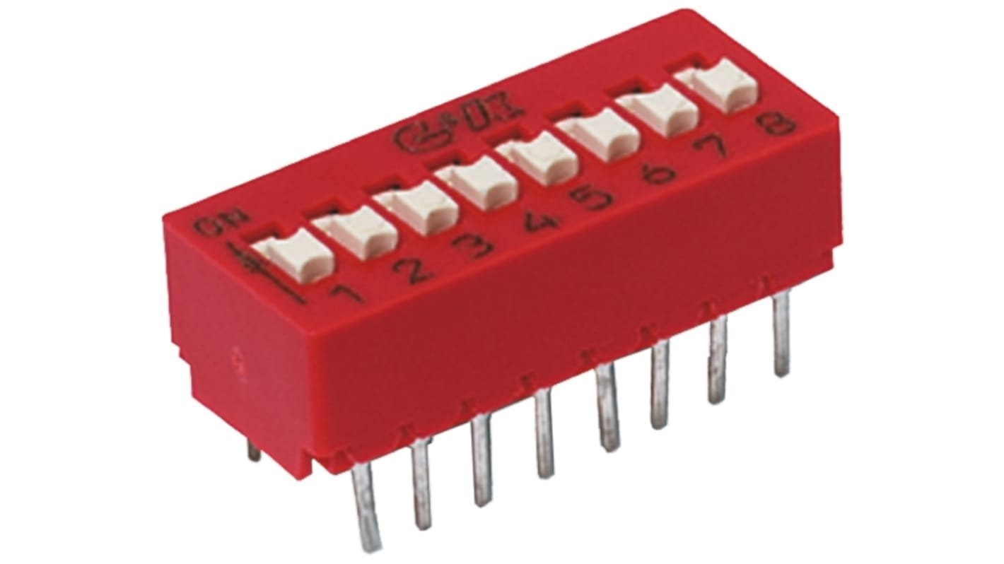 Interruttore DIP BD01, SPST, 25 mA a 25 V c.c., 1 posizioni, attuatore a Esteso, Foro passante