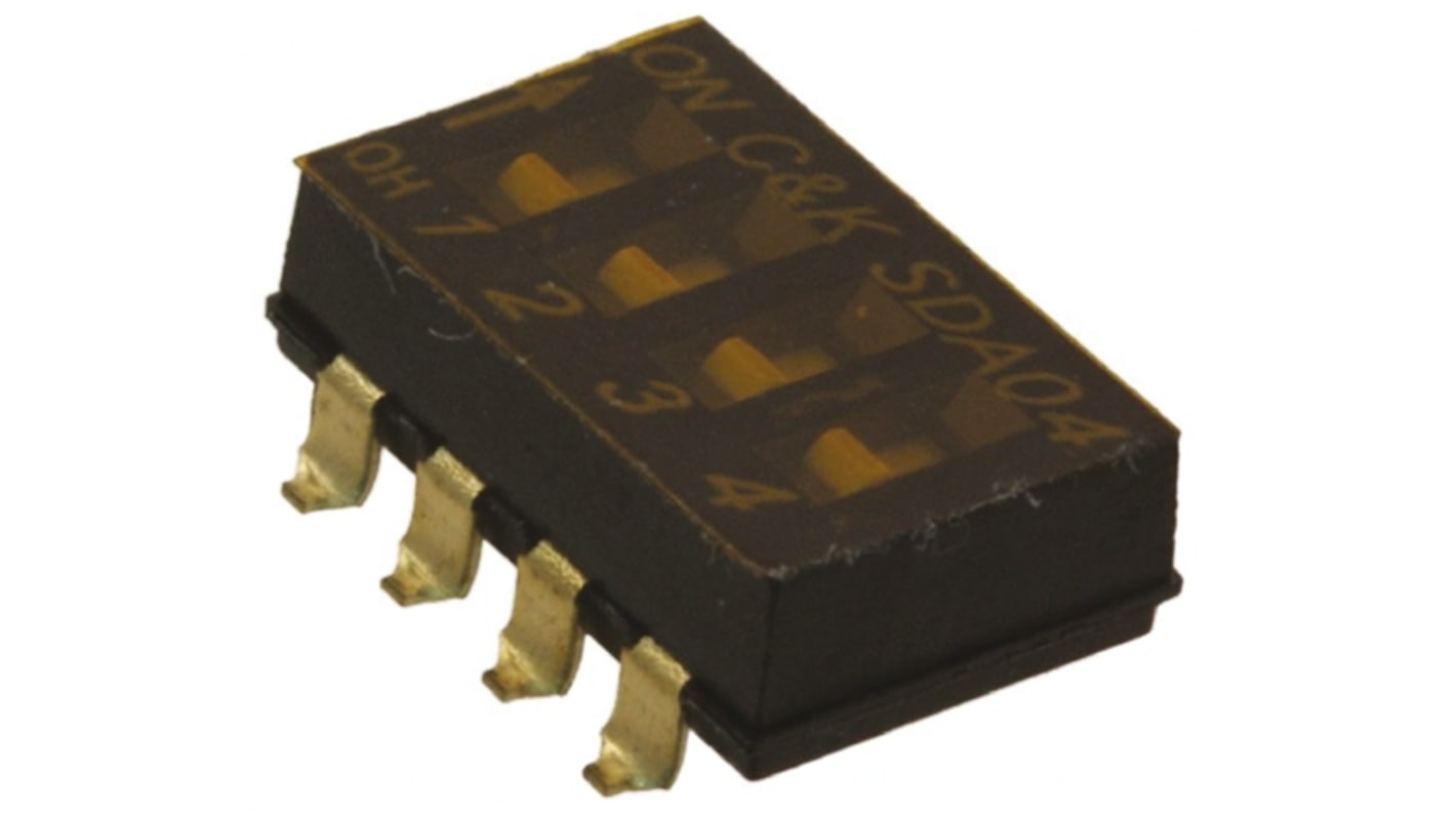 C & K 4 Way Surface Mount DIP Switch SPST, Flush Actuator