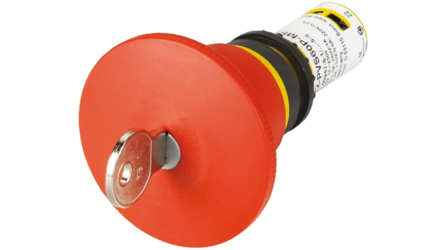 Eaton Key Release Emergency Stop Push Button, Panel Mount, 22mm Cutout, 2NC, IP66