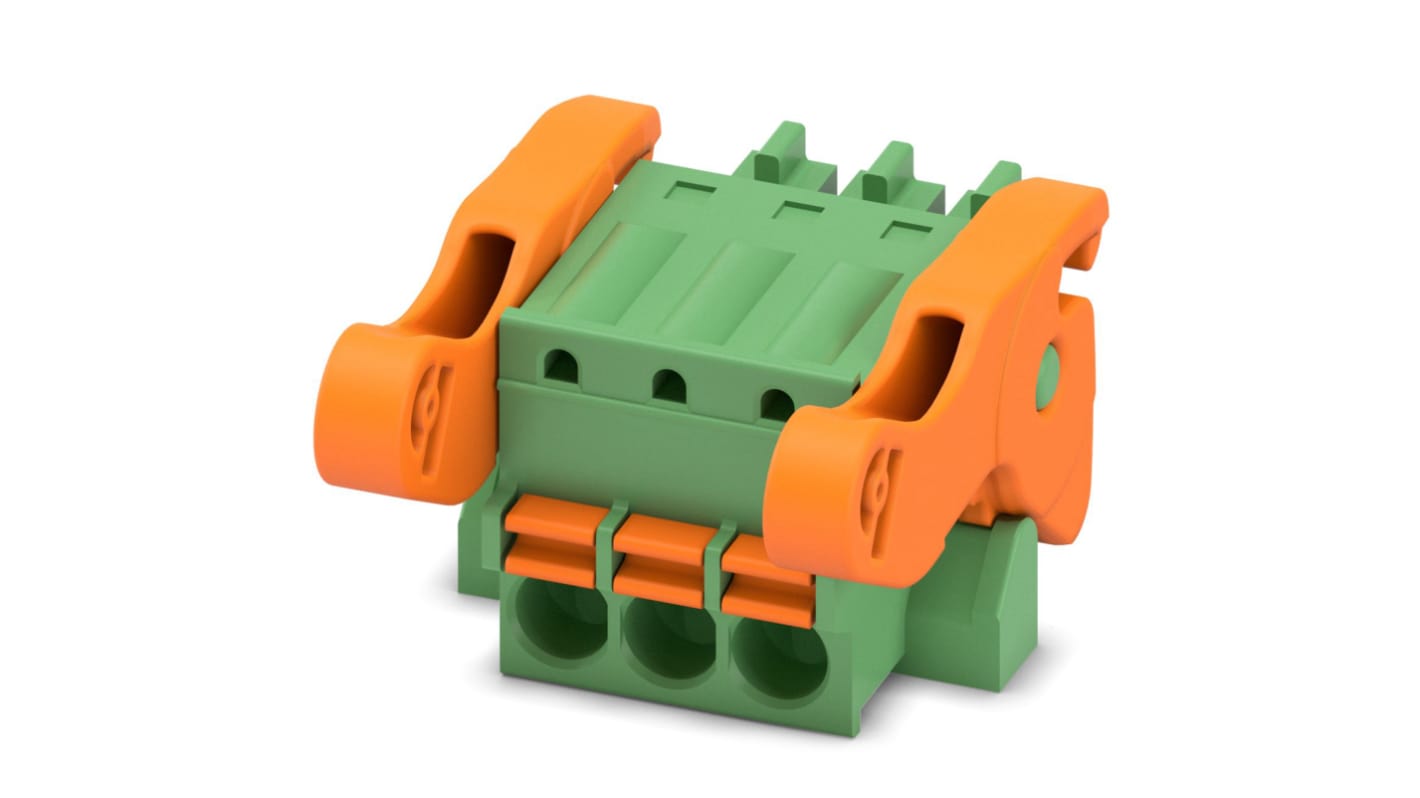 Phoenix Contact, 3.5mm Pitch, FK-MCP 1.5/3-ST-3.5-LR, 3 Way, , Pluggable Terminal Block, Plug, Cable Mount, Spring Cage