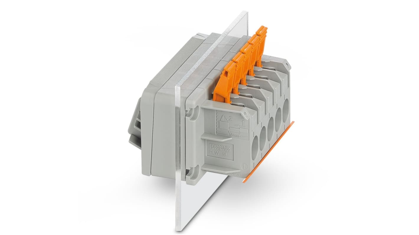 Phoenix Contact PLW 16-6/ 3-10 Series Feed Through Terminal Block, 3-Contact, 10mm Pitch, Panel Mount, 1-Row, Push Lock