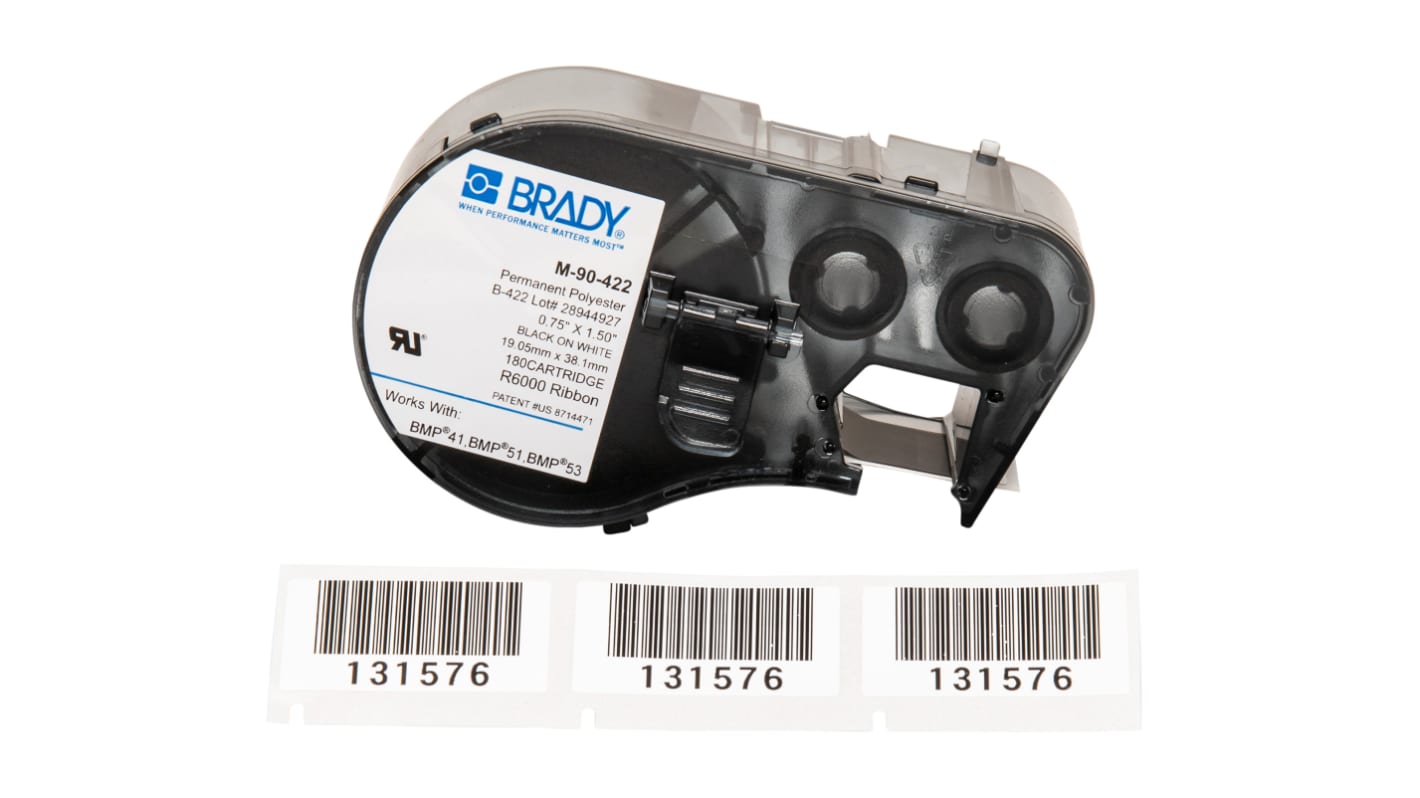 Brady B-422 Black on White Label Printer Tape, 19.05 mm Width, 38.1mm Label Length