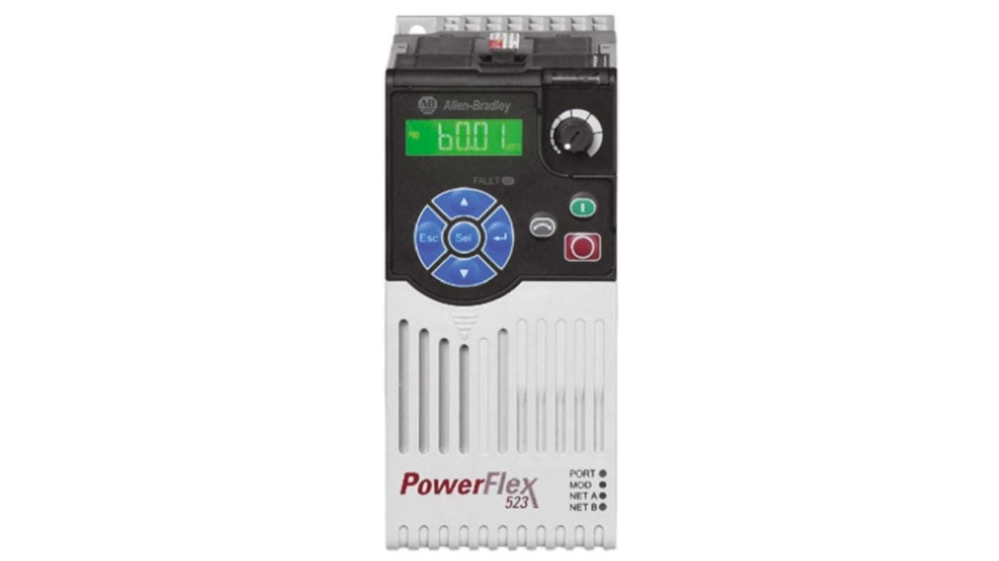 Allen Bradley Inverter Drive, 0.4 kW, 1 Phase, 230 V ac, 2.5 A, PowerFlex 523 Series