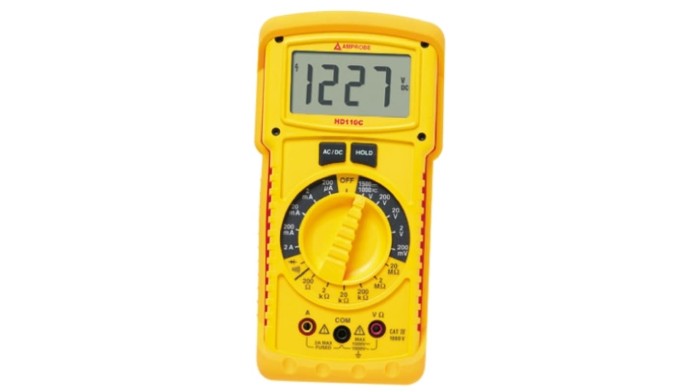 Amprobe HD110C Handheld Digital Multimeter, True RMS, 2A ac Max, 2A dc Max, 1000V ac Max