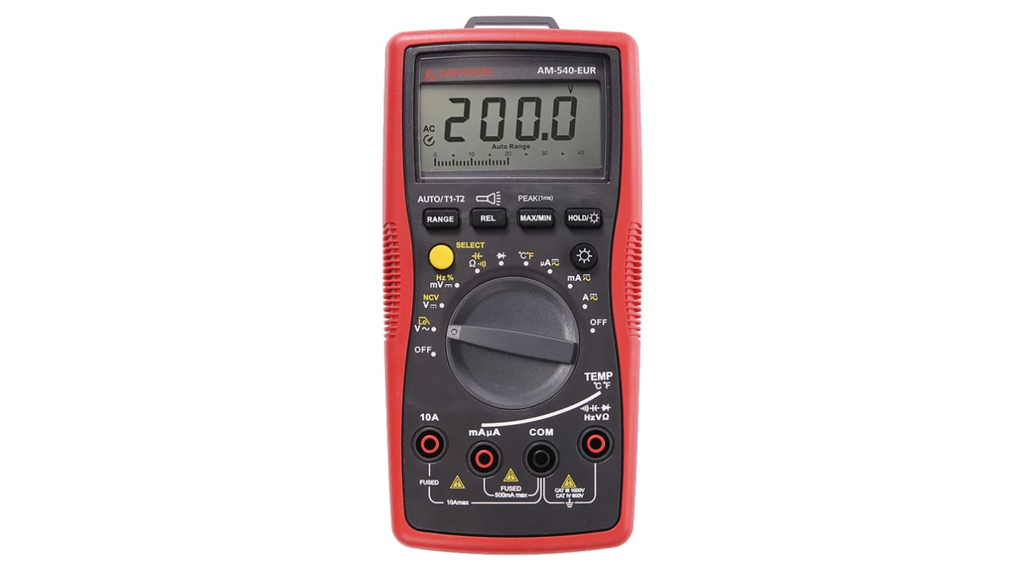 Amprobe AM-540-EUR Handheld Digital Multimeter, 10A ac Max, 10A dc Max, 1000V ac Max