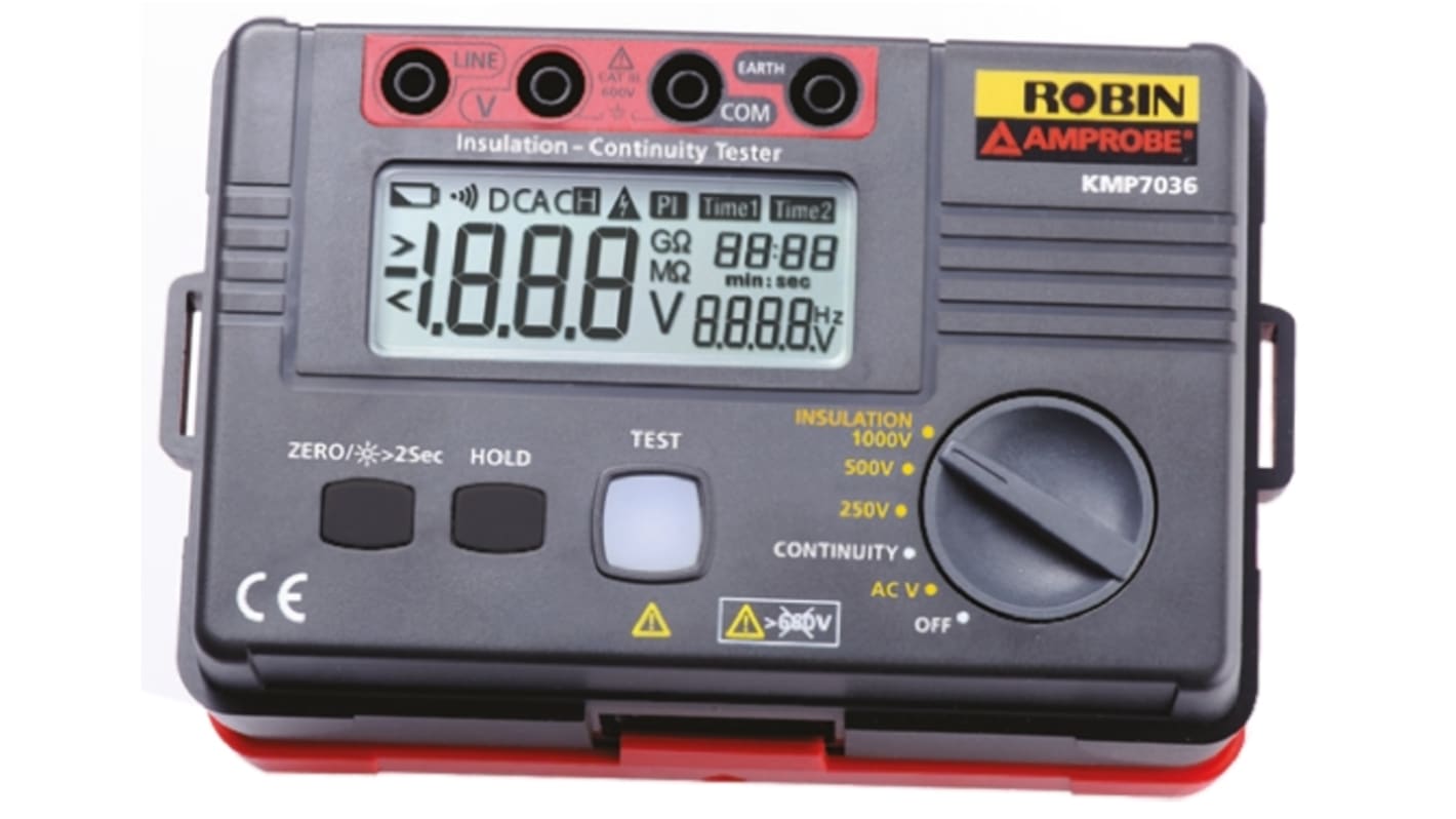 Robin-Amprobe KMP7036 Insulation Tester, 250V Min, 1000V Max, 1.99GΩ Max, CAT III 600V - RS Calibration