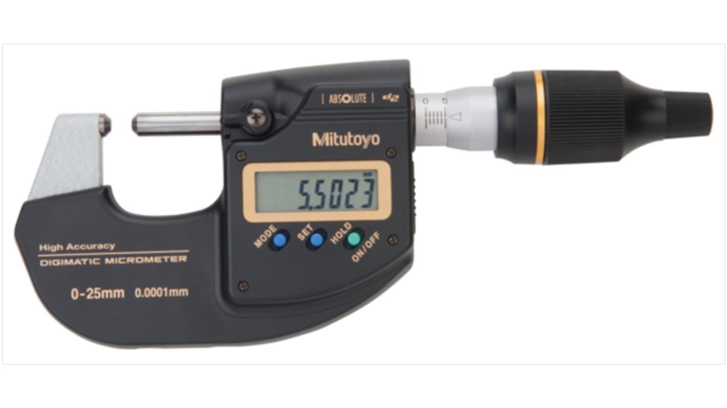 Mitutoyo 293-100 External Micrometer, Range 0 mm →25 mm, With UKAS Calibration