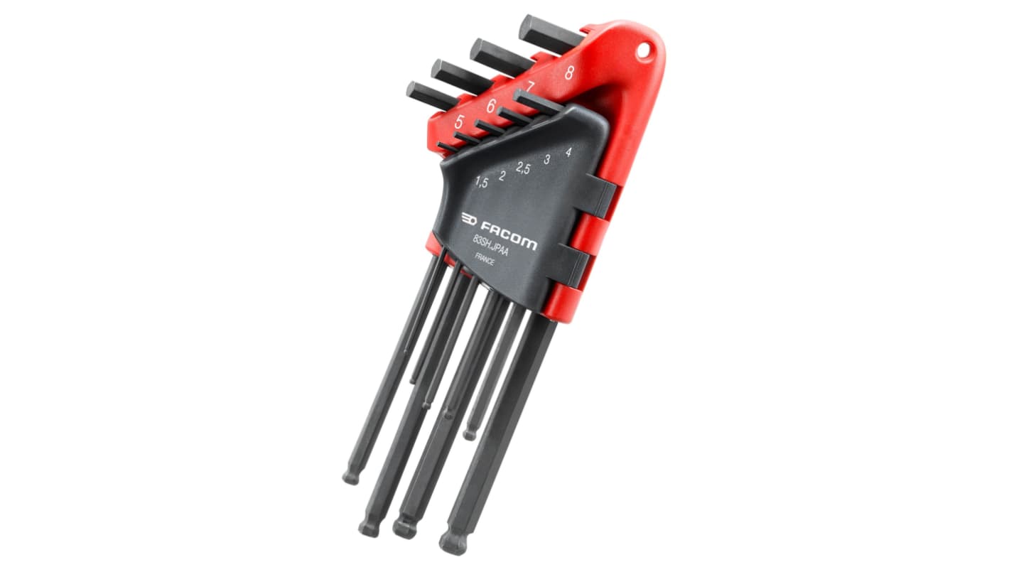 Facom 9 piece L Shape Metric Hex Key Set, 1.5 - 2 - 2.5 - 3 - 4 - 5 - 6 - 7 - 8mm