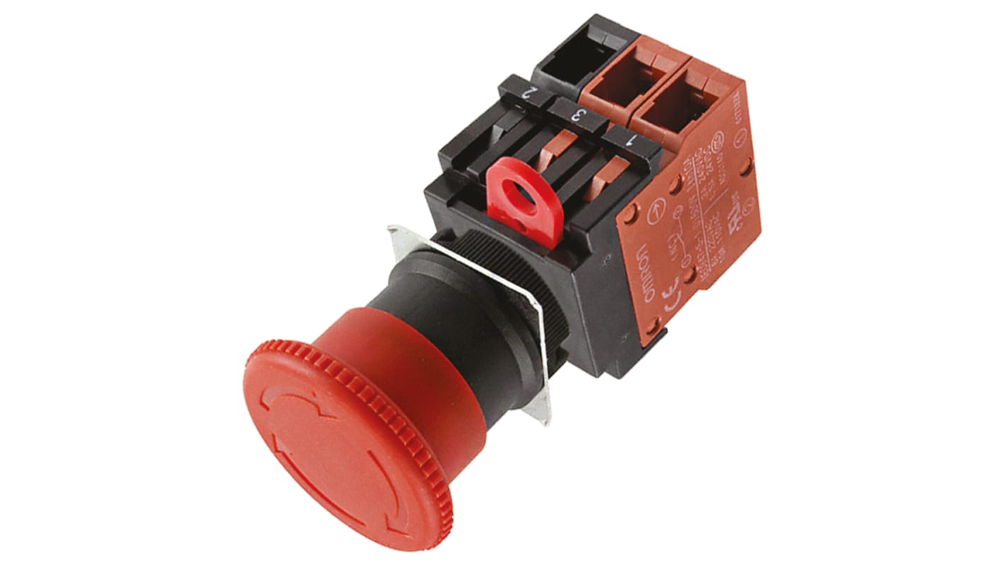Omron A22E Series Twist Release Emergency Stop Push Button, Panel Mount, 22mm Cutout, 2NO + 2NC, IP65