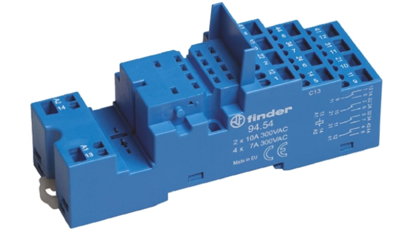 Finder 94 250V ac DIN Rail Relay Socket, for use with 55.32 - 55.34 Series Relays and 85.04 Series Timers