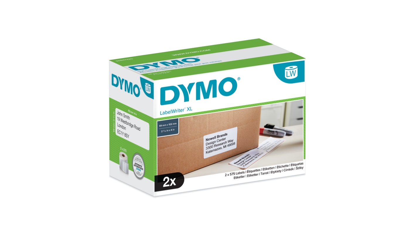 Dymo White Black Print Label Roll, 102mm Width, 59mm Height, 575Per Roll Qty