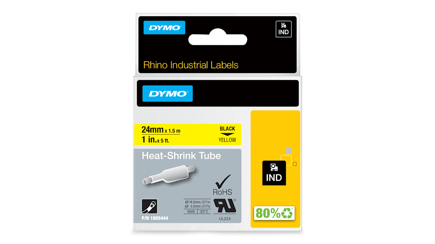 Dymo Black on Yellow Label Printer Tape, 1 m Length, 24 mm Width