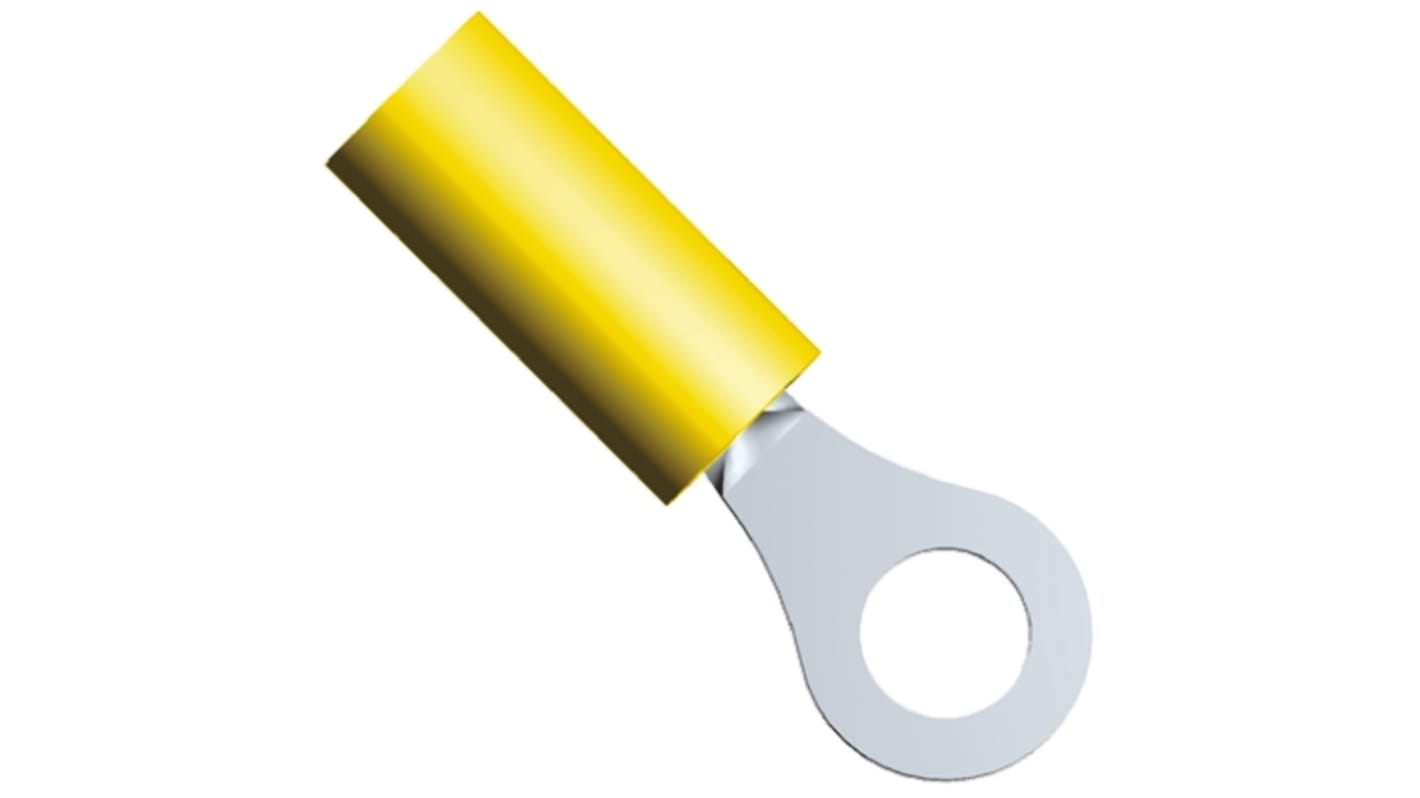 TE Connectivity, PIDG Insulated Ring Terminal, M2.5 (#4) Stud Size, 0.1mm² to 0.26mm² Wire Size, Yellow