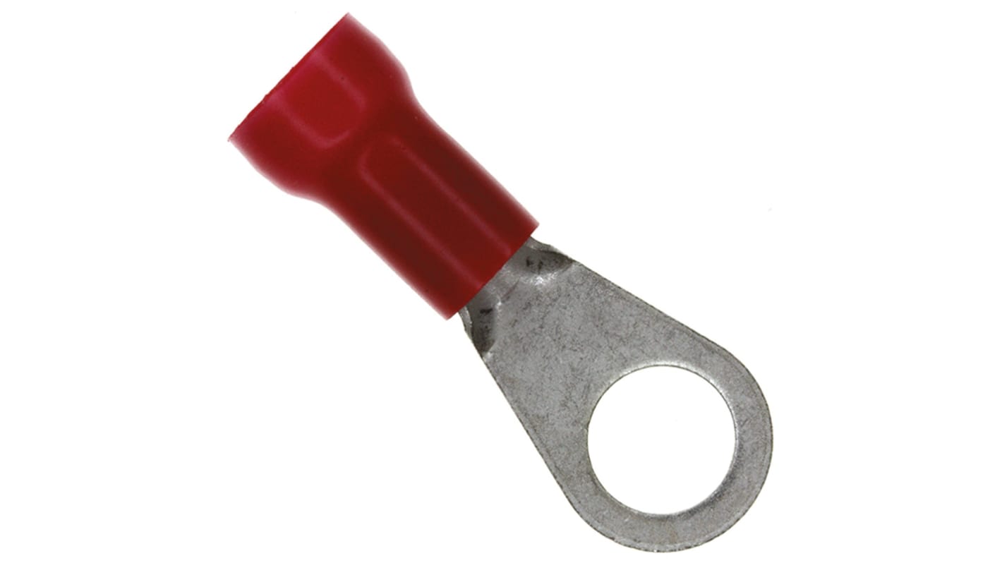 TE Connectivity PLASTI-GRIP Ringkabelschuh, Isoliert, Vinyl, Rot, aussen ø 14.91mm, innen ø 9.91mm, max. 10.5mm², M10