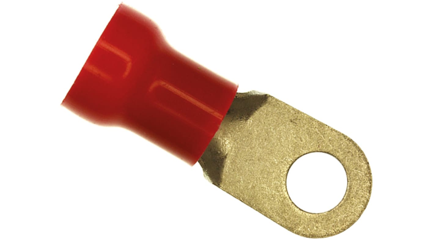 TE Connectivity, PLASTI-GRIP Insulated Ring Terminal, M10 (3/8) Stud Size, 26.6mm² to 42.4mm² Wire Size, Red