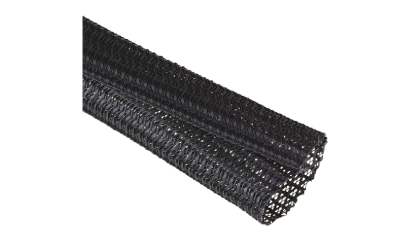 Alpha Wire Braided PET Black Cable Sleeve, 31.75mm Diameter, 7.62m Length, FIT Wire Management Series