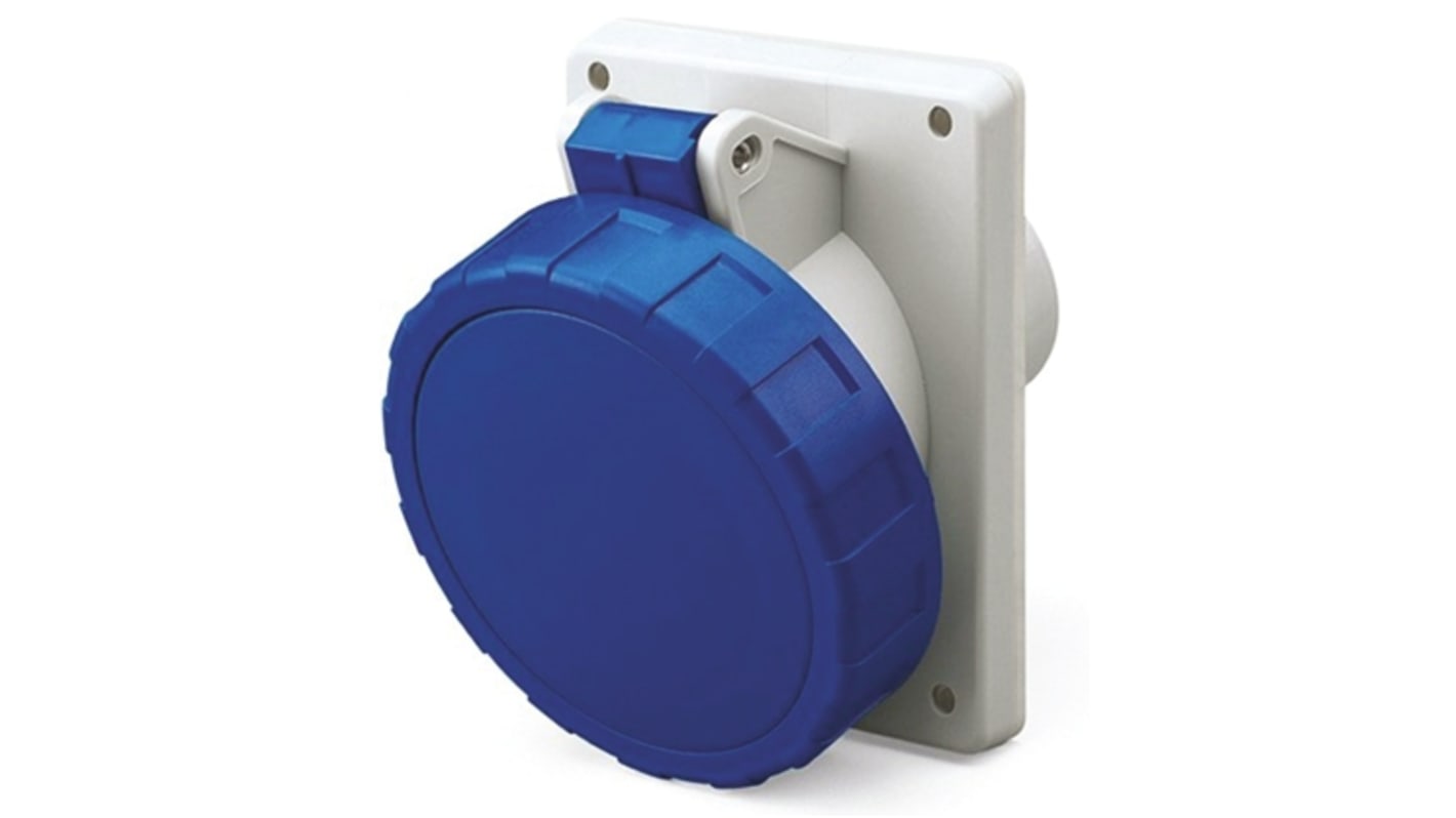 Scame IP66, IP67 Blue Panel Mount 2P + E Heavy Duty Power Connector Socket, Rated At 32A, 230 V