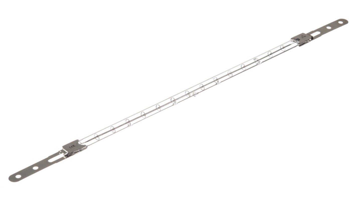 Lampada termica a infrarossi (IR) RS PRO, lunghezza 210 mm, Ø 10mm, 500 W, 230 V, lampada Trasparente, con base Cinghia