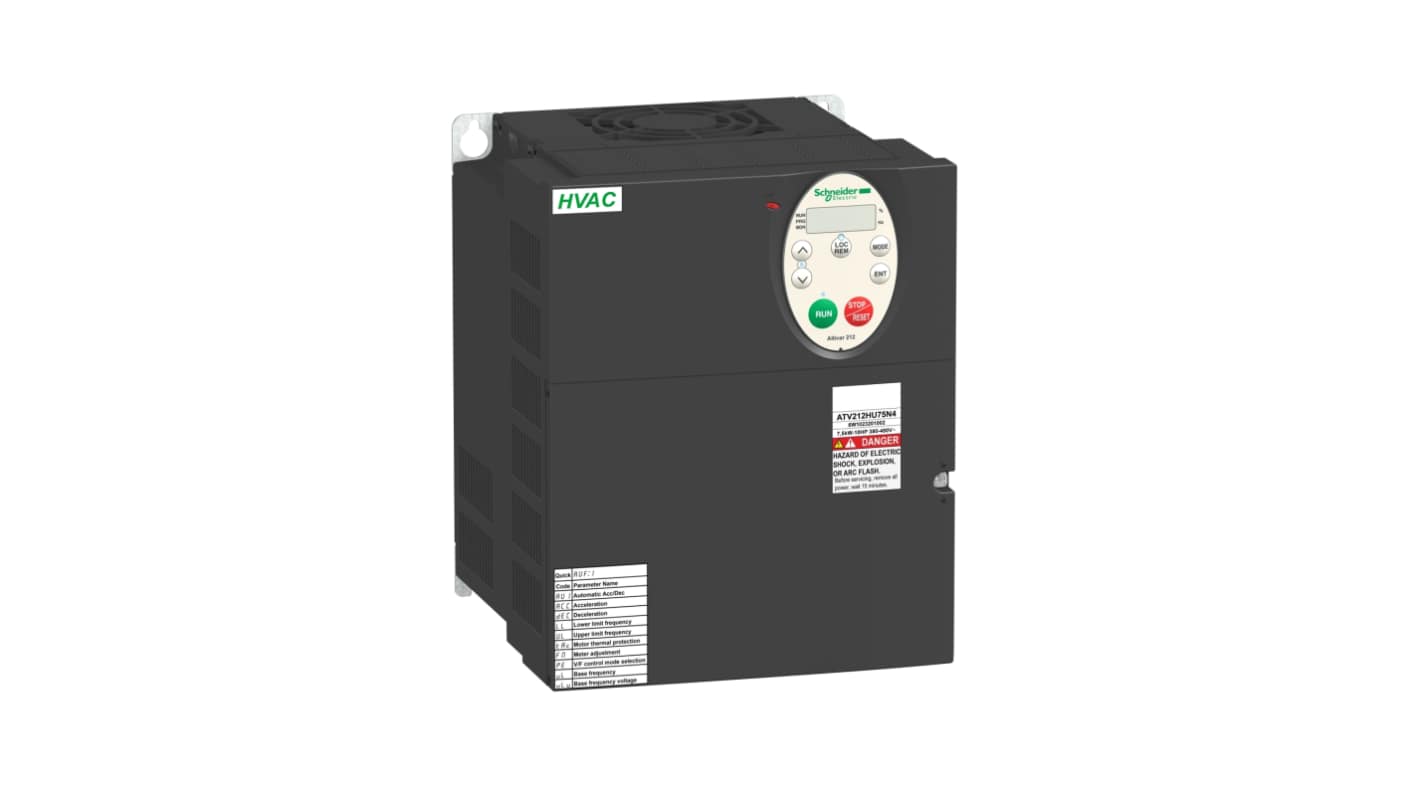 Schneider Electric Inverter Drive, 7.5 kW, 3 Phase, 400 V ac, 14.7 A, ATV 212 Series