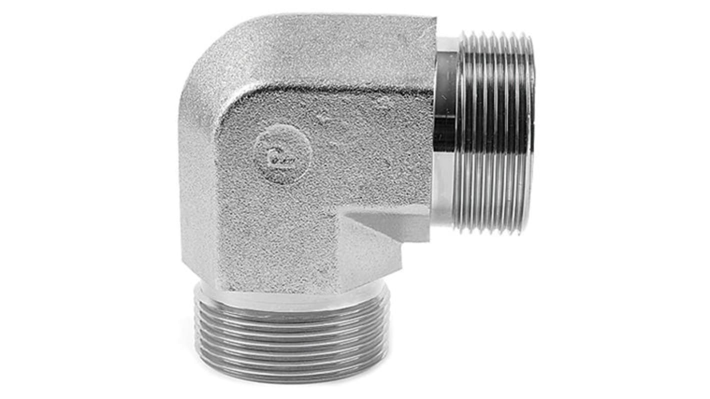 Parker Steel Zinc Plated Hydraulic Elbow Threaded Adapter, 6EMK4S, G 3/8 Male G 3/8 Male