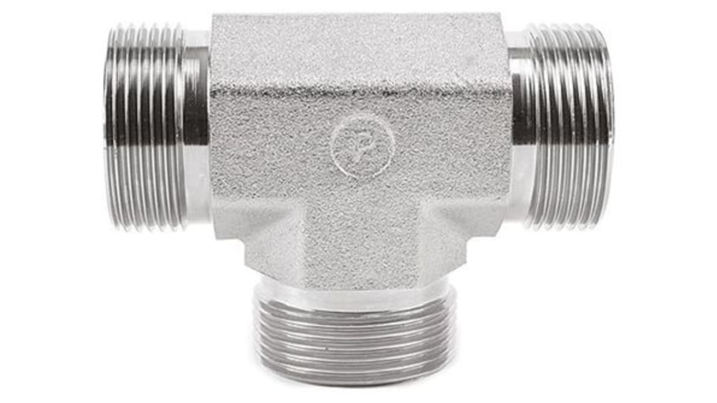 Parker Hydraulic Tee Threaded Adapter 8JMK4S, Connector A G 1/2 Male Connector B G 1/2 Male