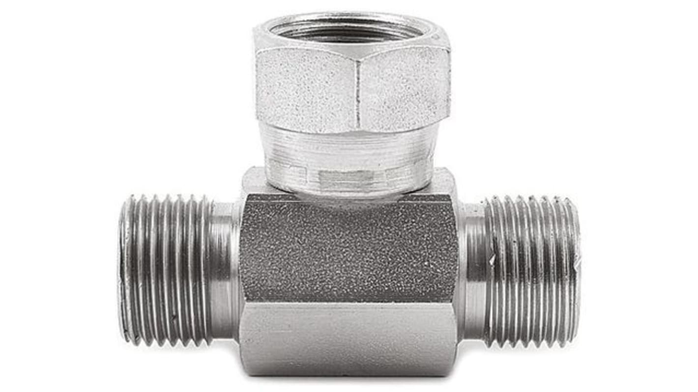 Parker Hydraulic Tee Threaded Adapter 4S6MK4S, Connector A G 1/4 Male Connector B G 1/4 Male