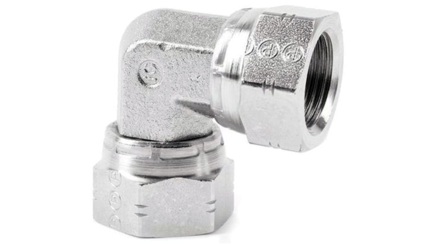 Parker Steel Zinc Plated Hydraulic Elbow Threaded Adapter, 8E6MK4S, G 1/2 Female G 1/2 Female